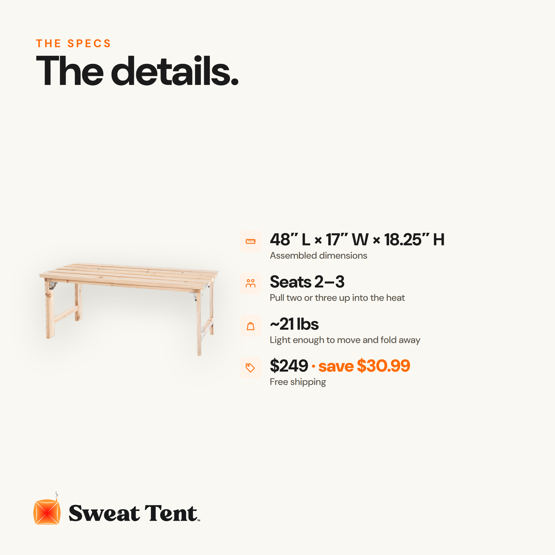 Cedar Sauna Bench — specs