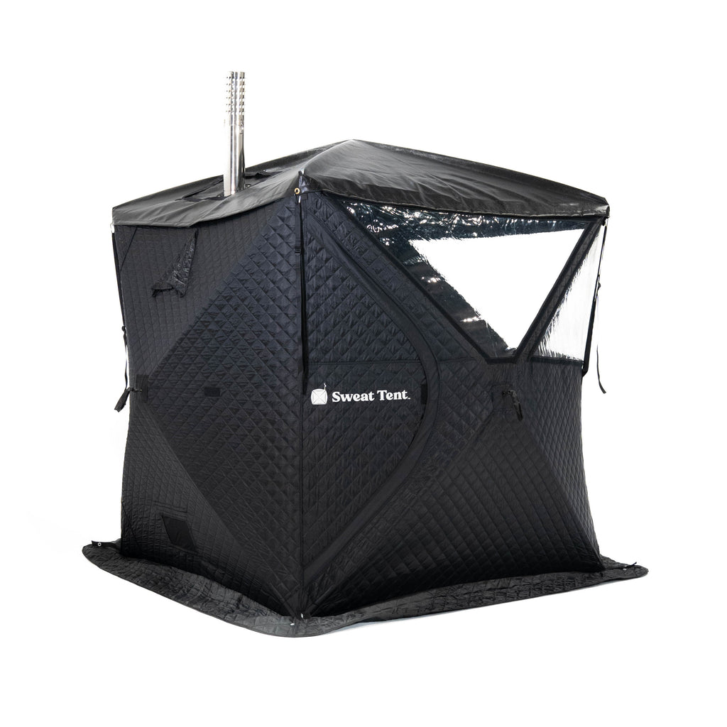 A product shot of the Sweat Tent portable sauna in black
