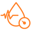 Orange colored icon depicting blood pressure. 