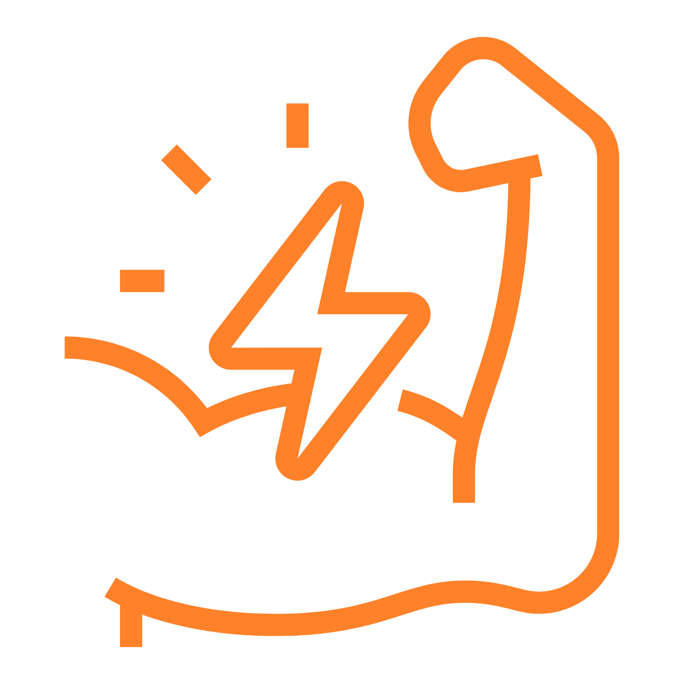 An orange colored icon depicting greater muscle endurance after using a sauna. 