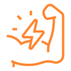 An orange colored icon depicting greater muscle endurance after using a sauna. 
