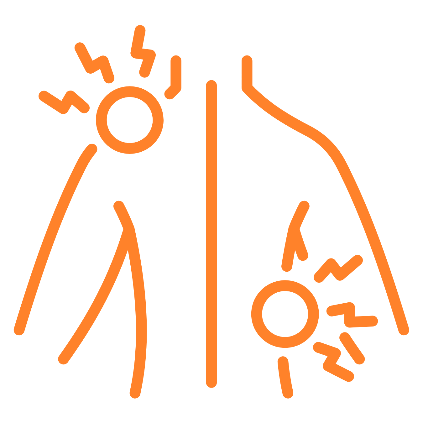 An orange colored icon depicting the reduction of muscle tension after using a sauna. 