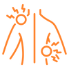 An orange colored icon depicting the reduction of muscle tension after using a sauna. 