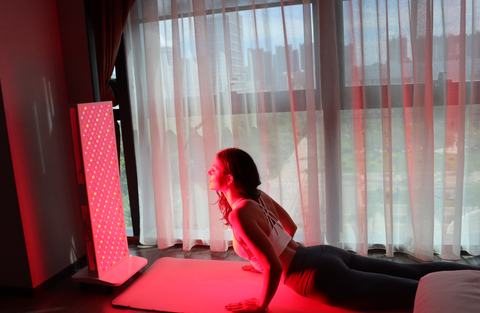 I use the panel on my face and neck every morning while I drink my coffee — takes 10 minutes. My skin looks noticeably better after about three weeks. The built-in controls on the side are super simple.