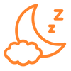 An orange colored icon depicting better rest after using a sauna. 