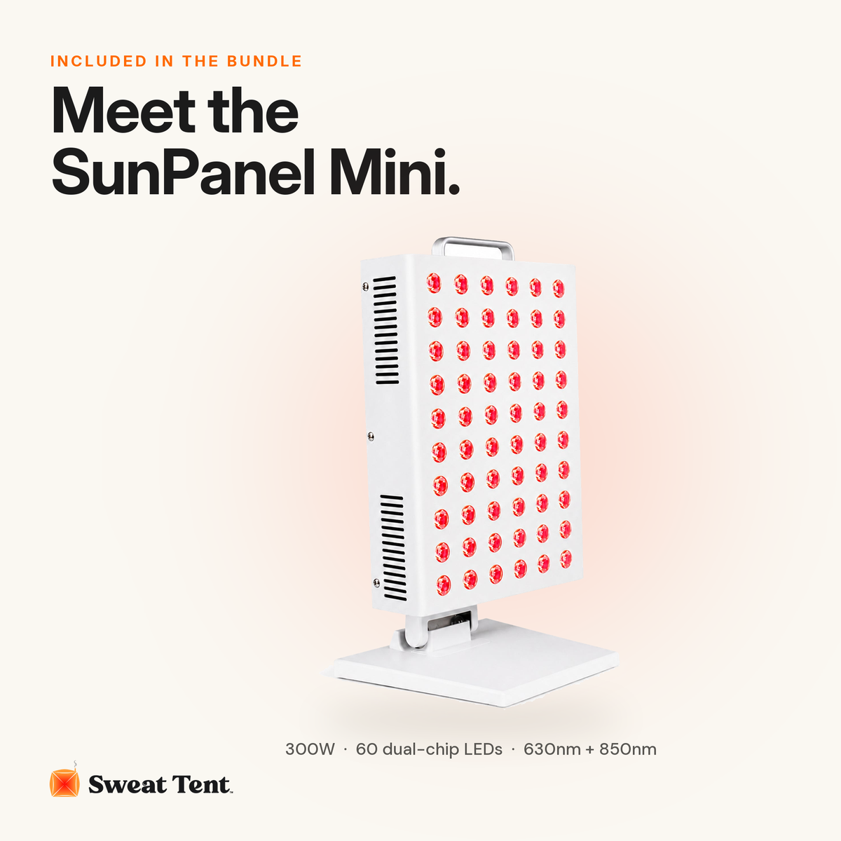 The white SunPanel Mini red light panel included in the Sweat Tent Sauna + Red Light Bundle