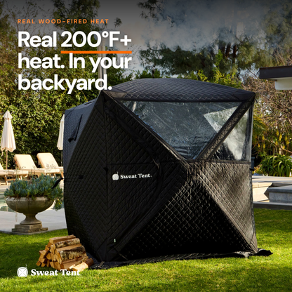 Sweat Tent portable sauna set up in a backyard