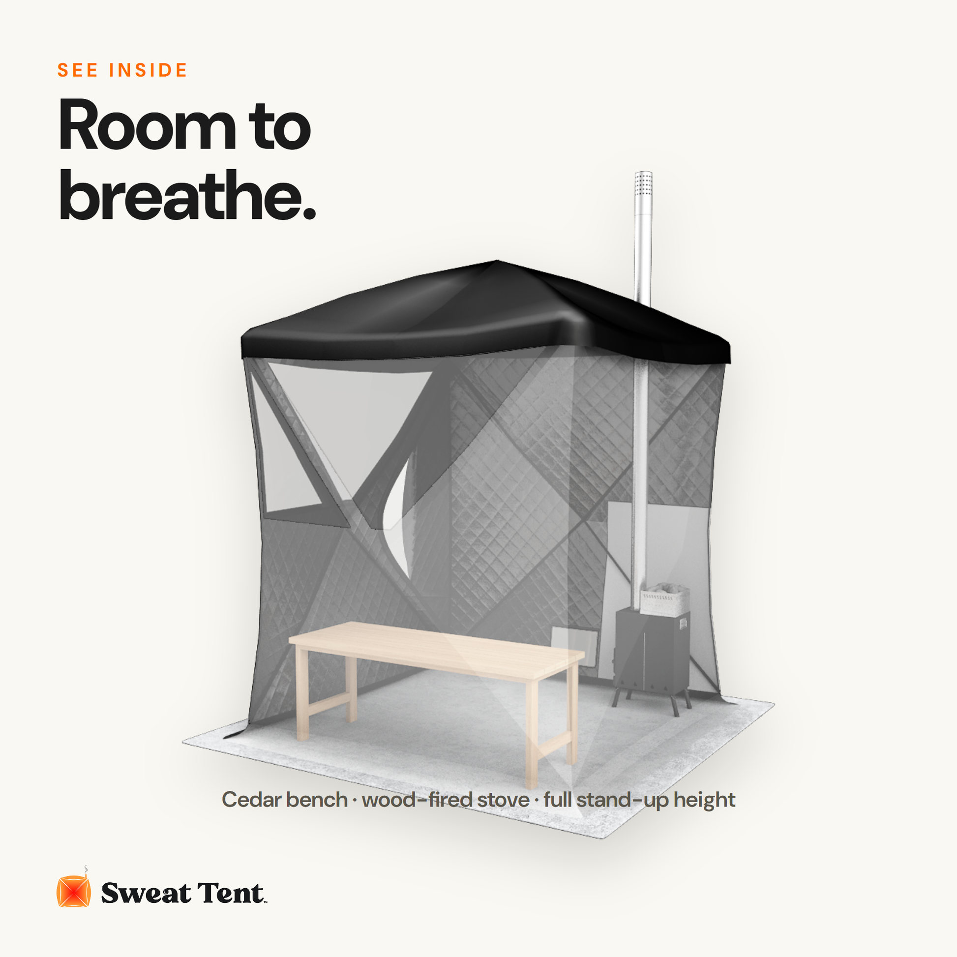 Cutaway view of the Sweat Tent sauna interior